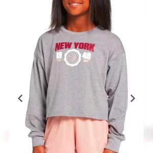 NWT DSG Girls' long sleeve boxy cropped tee, heather gray, size L(14)